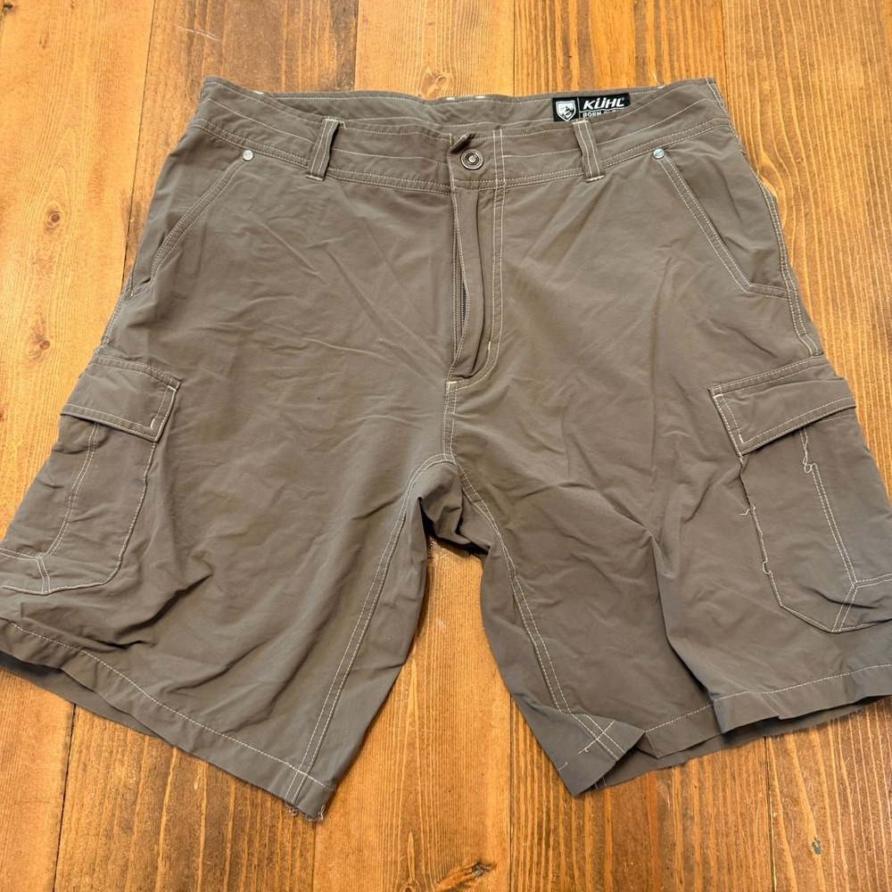 Kuhl Cargo Shorts Mens 34 Nylon‎ Stretch 10" Outdoor Hiking Trail Utility Brown